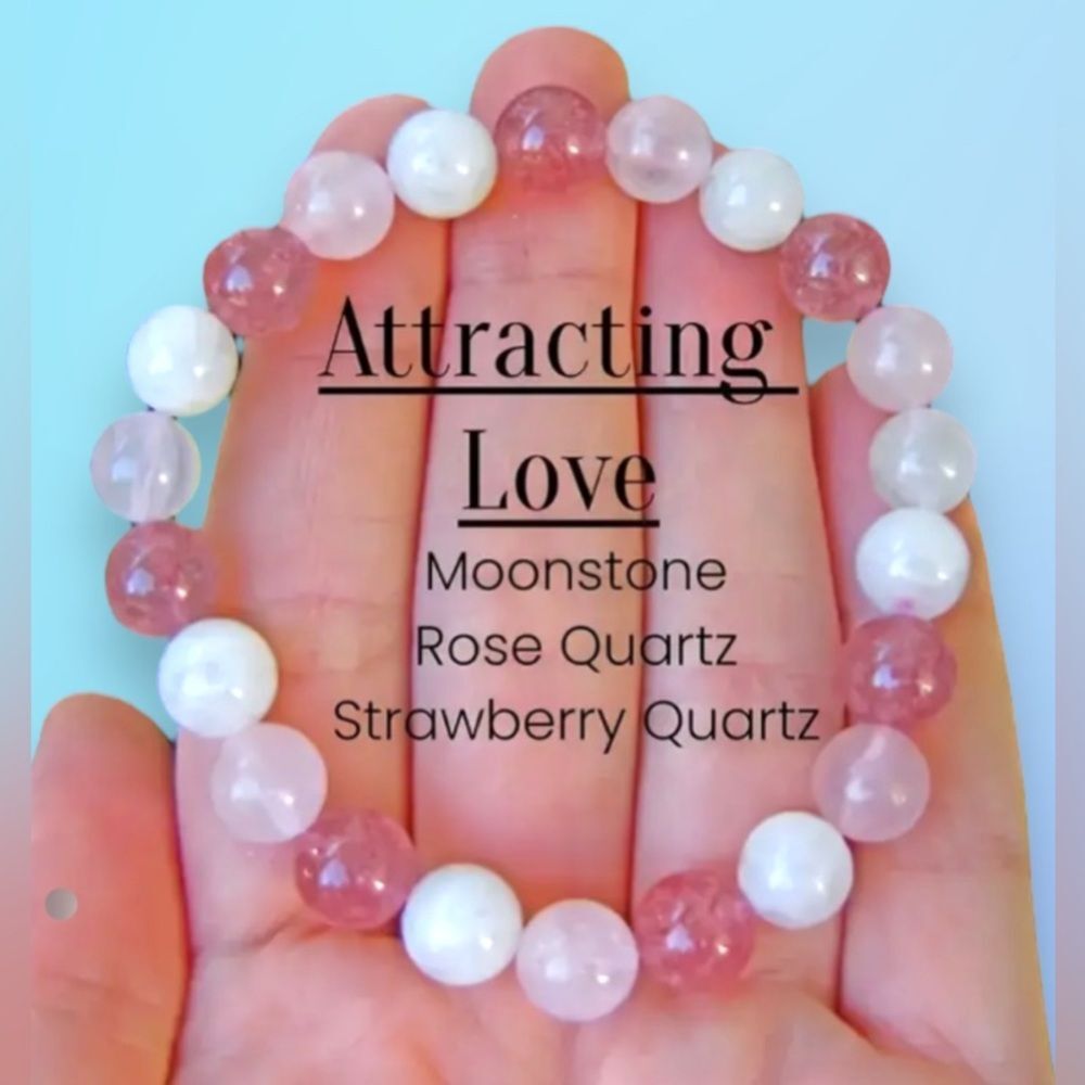 Stretchy Rose Quartz Moonstone Strawberry Quartz Attraction Romance Self Love